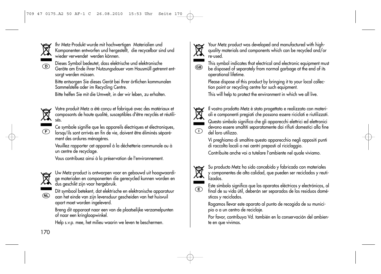 Metz MECABLITZ 50 AF-1 digital Canon User Manual | Page 170 / 174