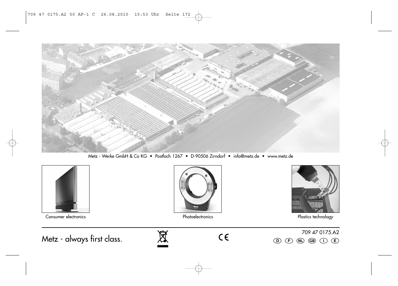 Metz - always first class | Metz MECABLITZ 50 AF-1 digital Canon User Manual | Page 174 / 174