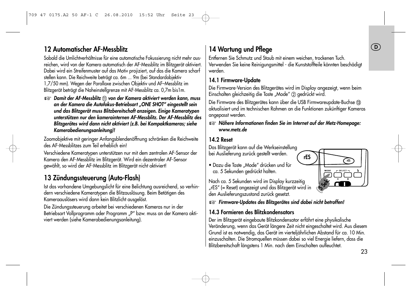 Metz MECABLITZ 50 AF-1 digital Canon User Manual | Page 23 / 174