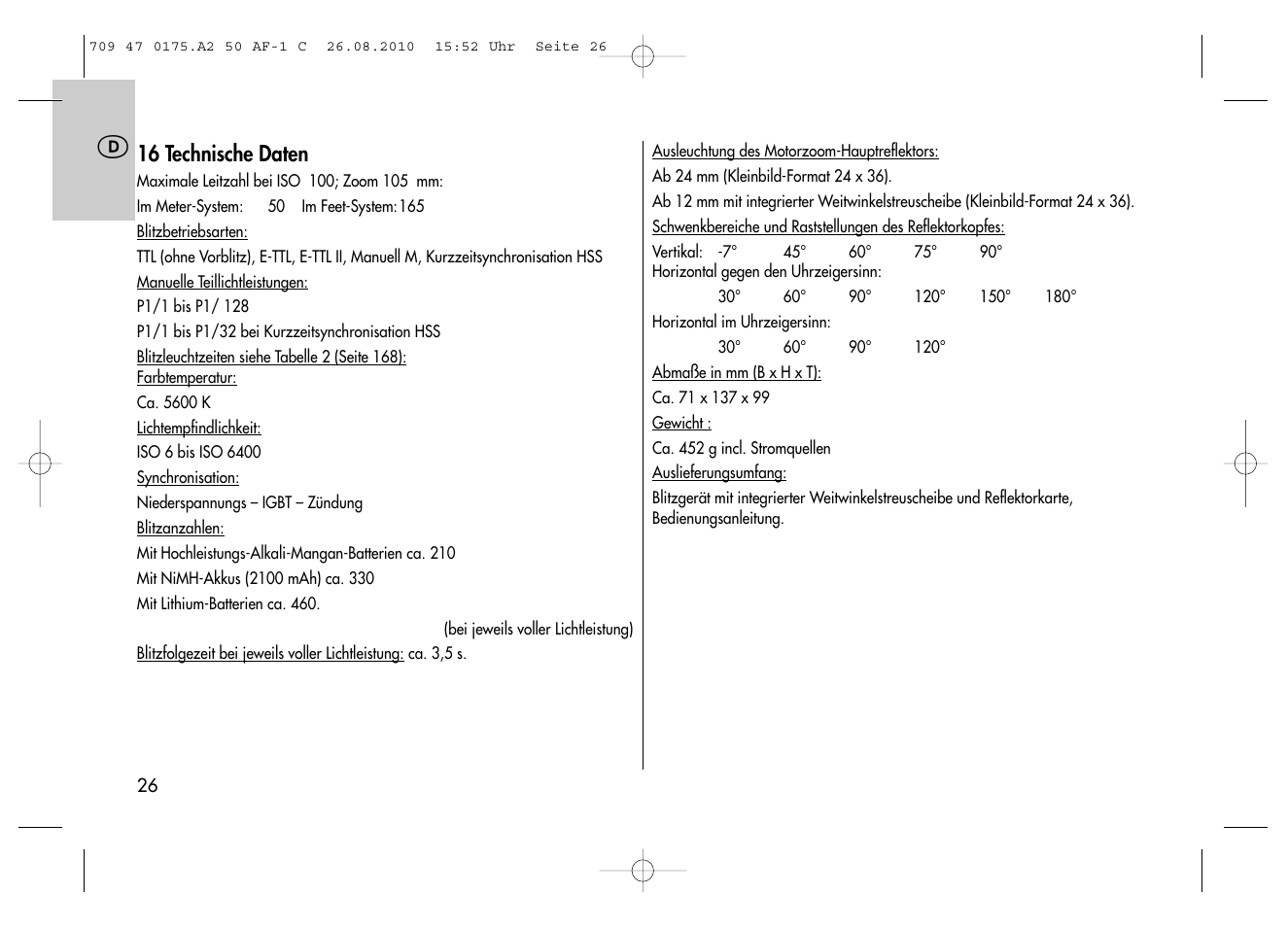 Metz MECABLITZ 50 AF-1 digital Canon User Manual | Page 26 / 174