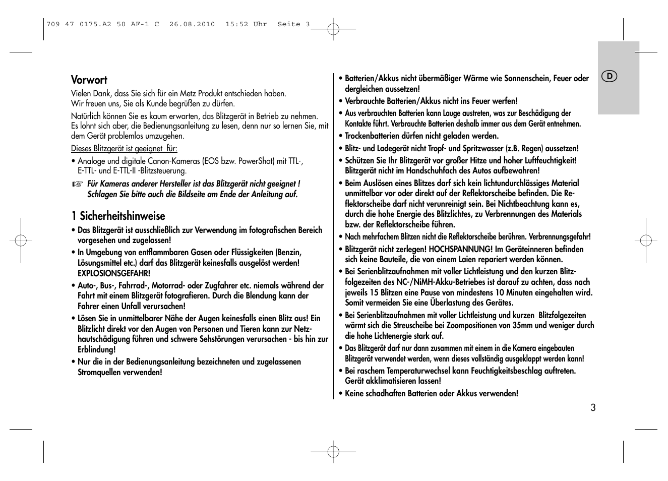 Metz MECABLITZ 50 AF-1 digital Canon User Manual | Page 3 / 174