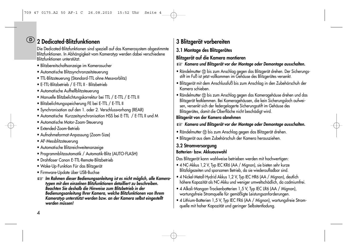 Metz MECABLITZ 50 AF-1 digital Canon User Manual | Page 4 / 174