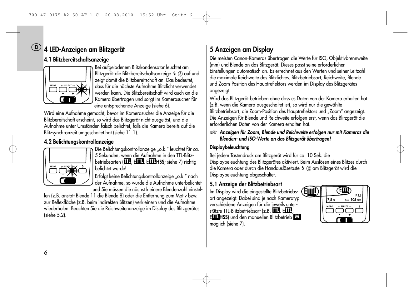 Metz MECABLITZ 50 AF-1 digital Canon User Manual | Page 6 / 174
