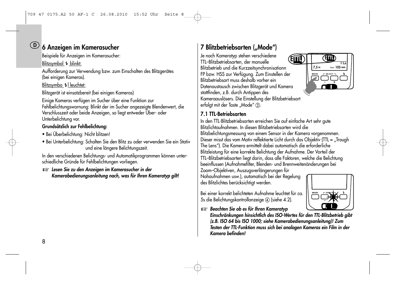 Metz MECABLITZ 50 AF-1 digital Canon User Manual | Page 8 / 174