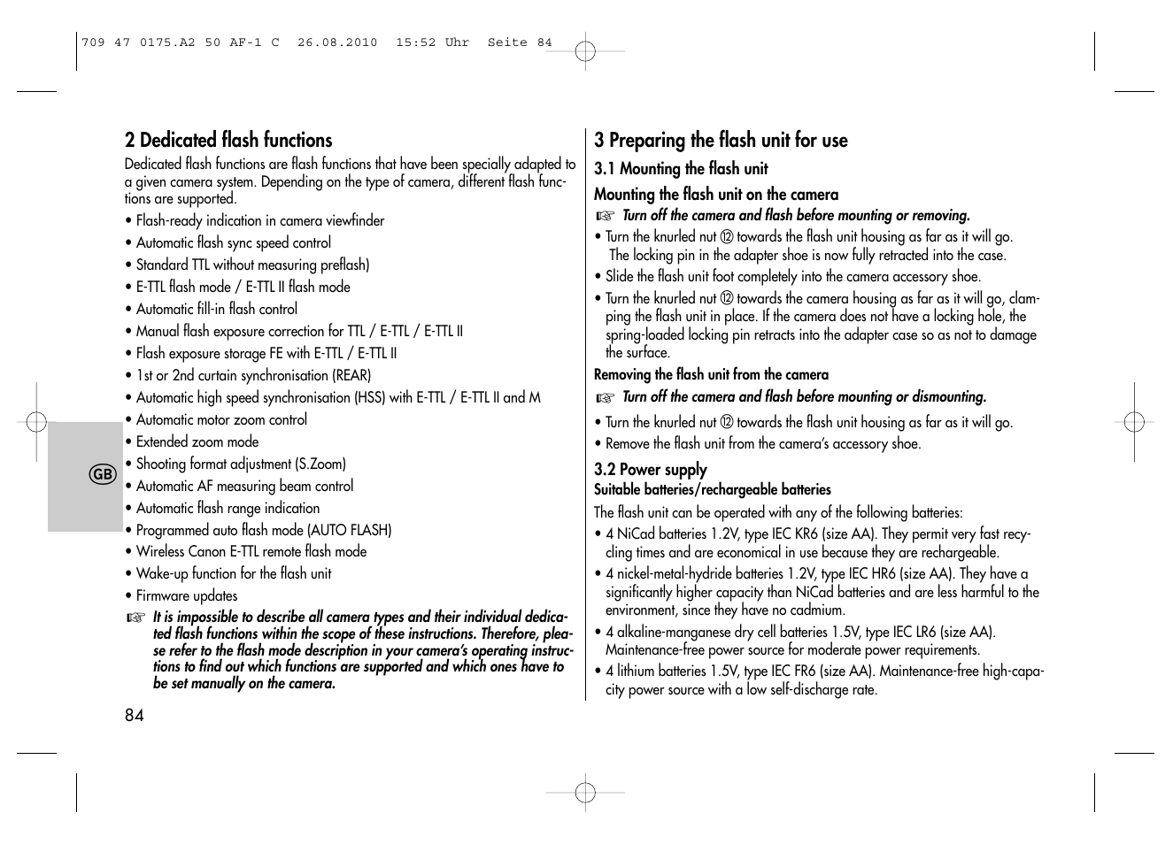 Metz MECABLITZ 50 AF-1 digital Canon User Manual | Page 84 / 174