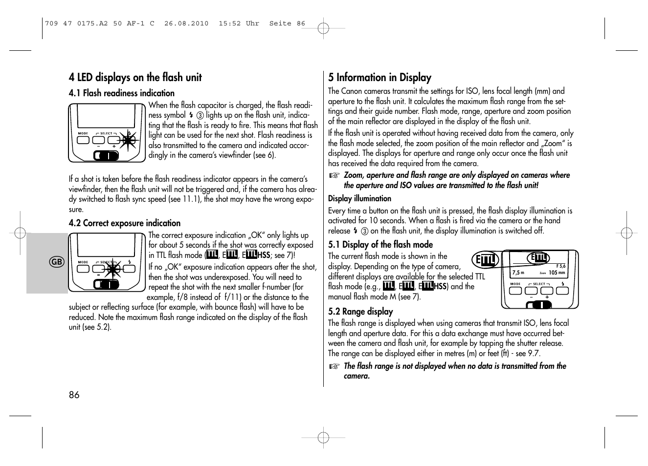 Metz MECABLITZ 50 AF-1 digital Canon User Manual | Page 86 / 174