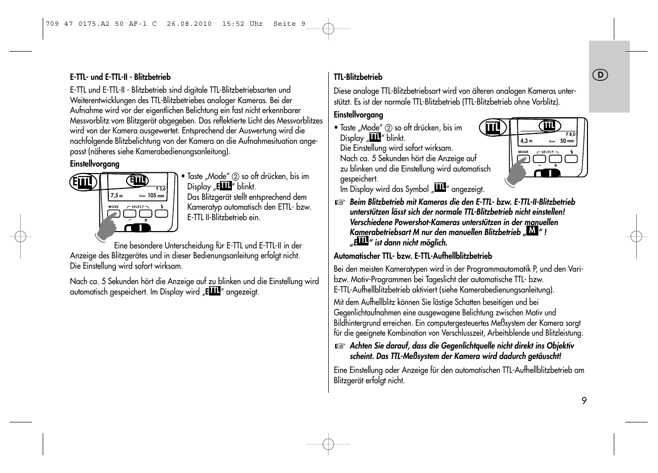 Metz MECABLITZ 50 AF-1 digital Canon User Manual | Page 9 / 174