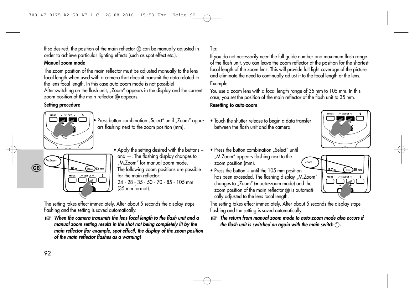 Metz MECABLITZ 50 AF-1 digital Canon User Manual | Page 92 / 174