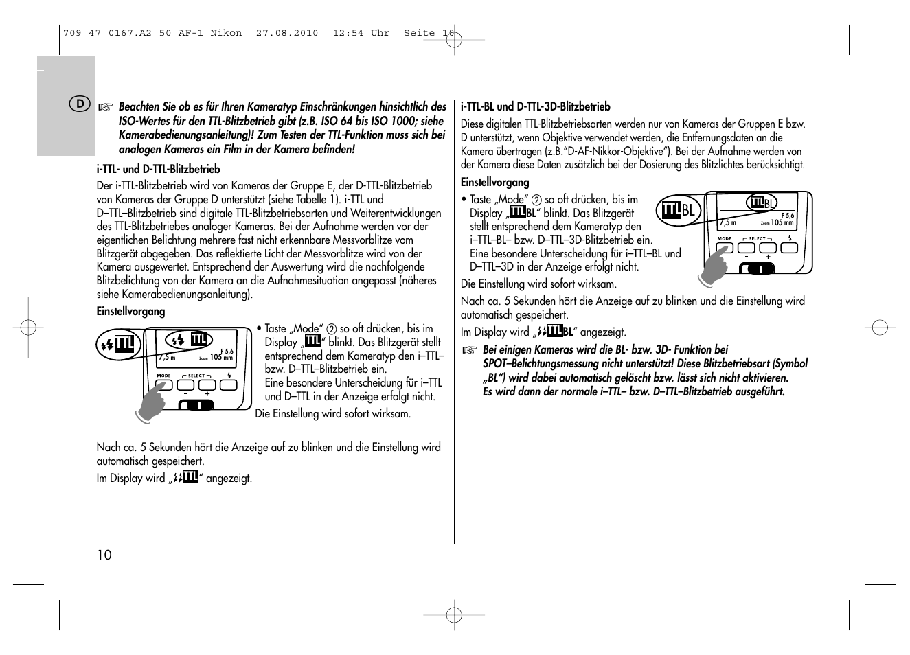 Metz MECABLITZ 50 AF-1 digital Nikon User Manual | Page 10 / 182