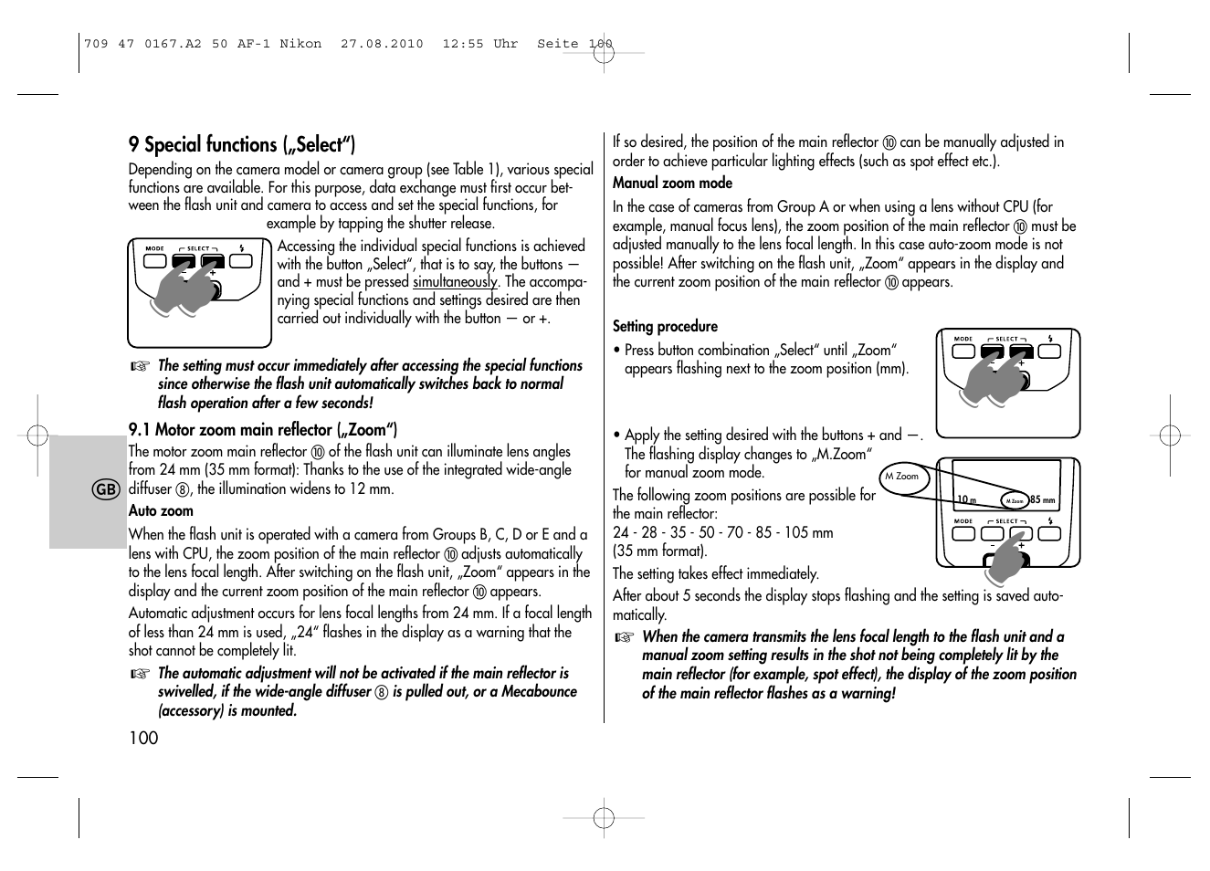 Metz MECABLITZ 50 AF-1 digital Nikon User Manual | Page 100 / 182