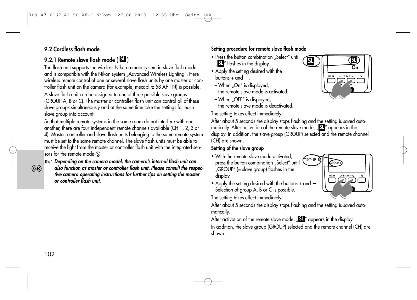 Metz MECABLITZ 50 AF-1 digital Nikon User Manual | Page 102 / 182