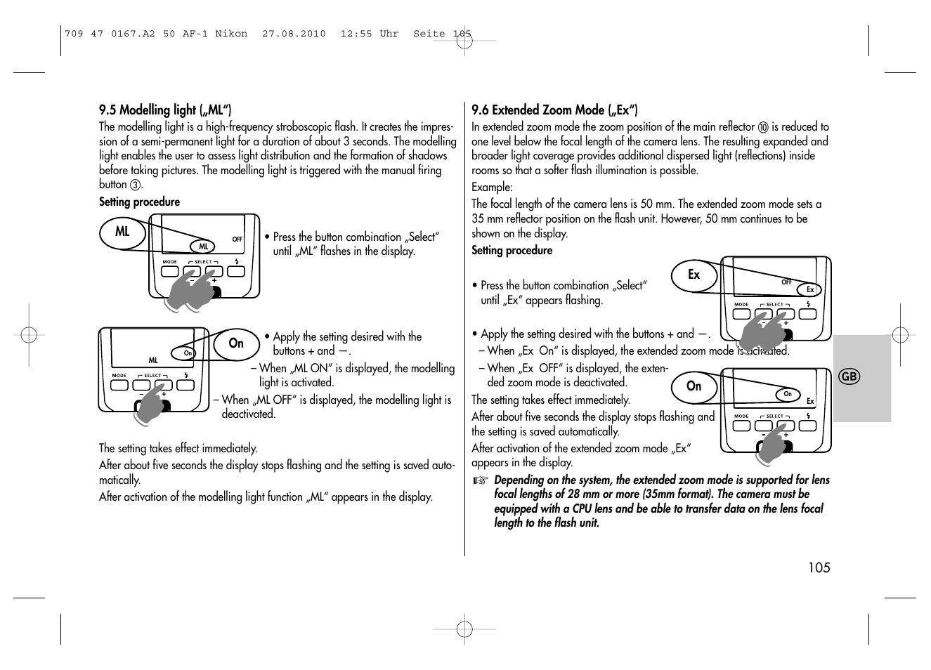Metz MECABLITZ 50 AF-1 digital Nikon User Manual | Page 105 / 182