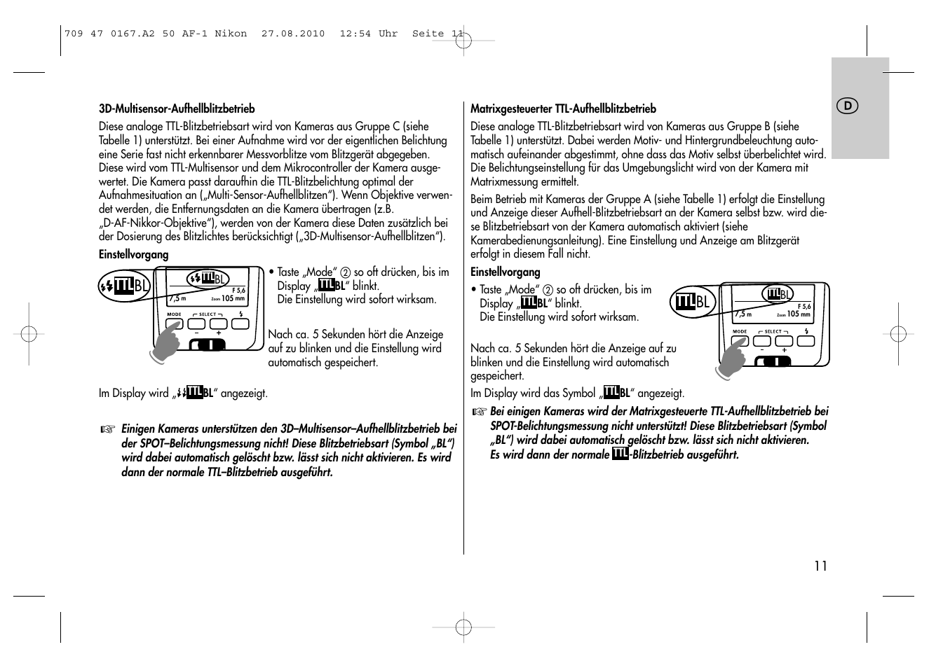 Metz MECABLITZ 50 AF-1 digital Nikon User Manual | Page 11 / 182