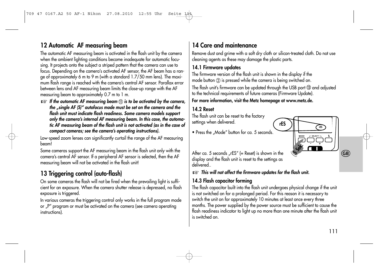 Metz MECABLITZ 50 AF-1 digital Nikon User Manual | Page 111 / 182