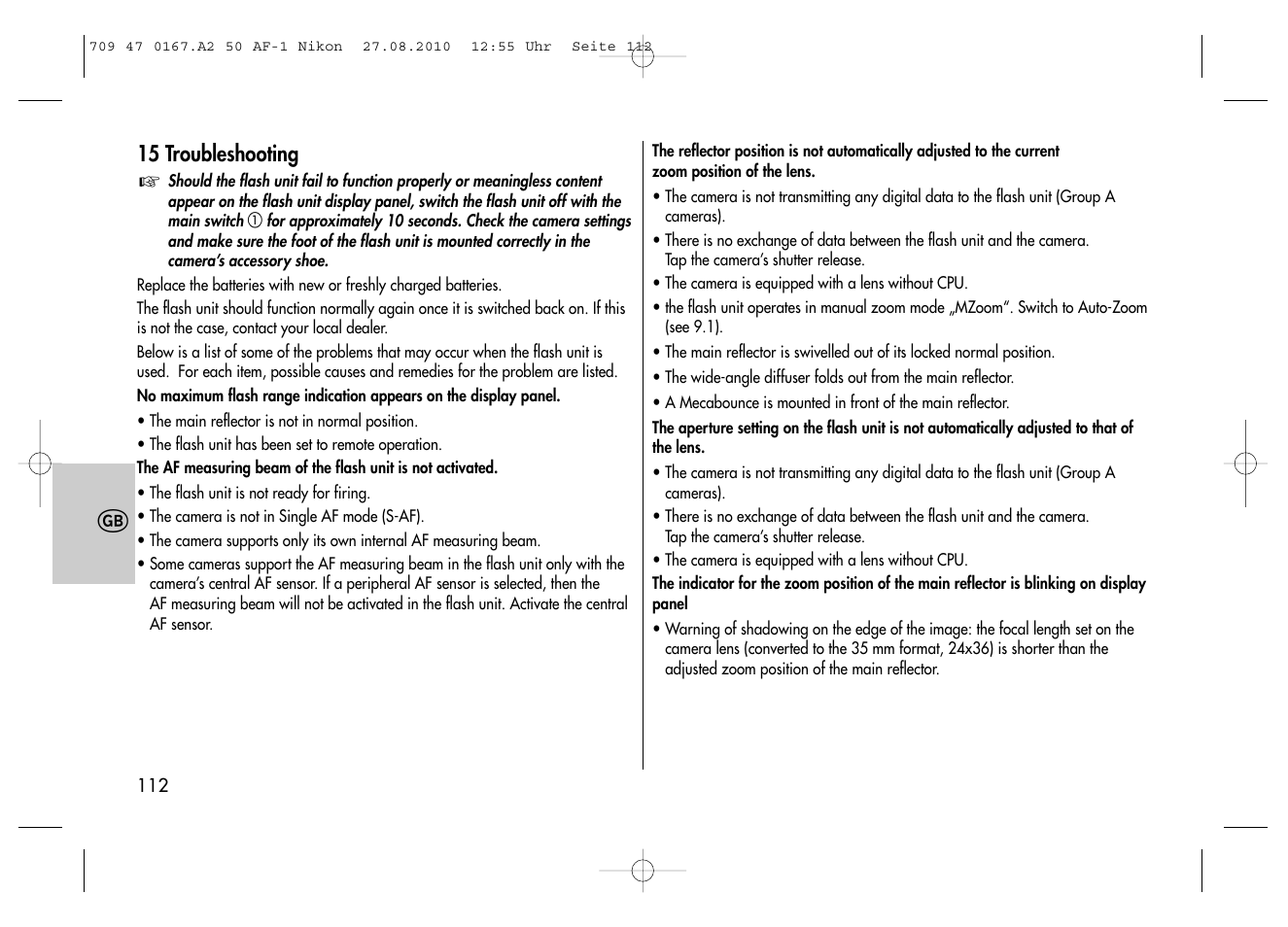 Metz MECABLITZ 50 AF-1 digital Nikon User Manual | Page 112 / 182