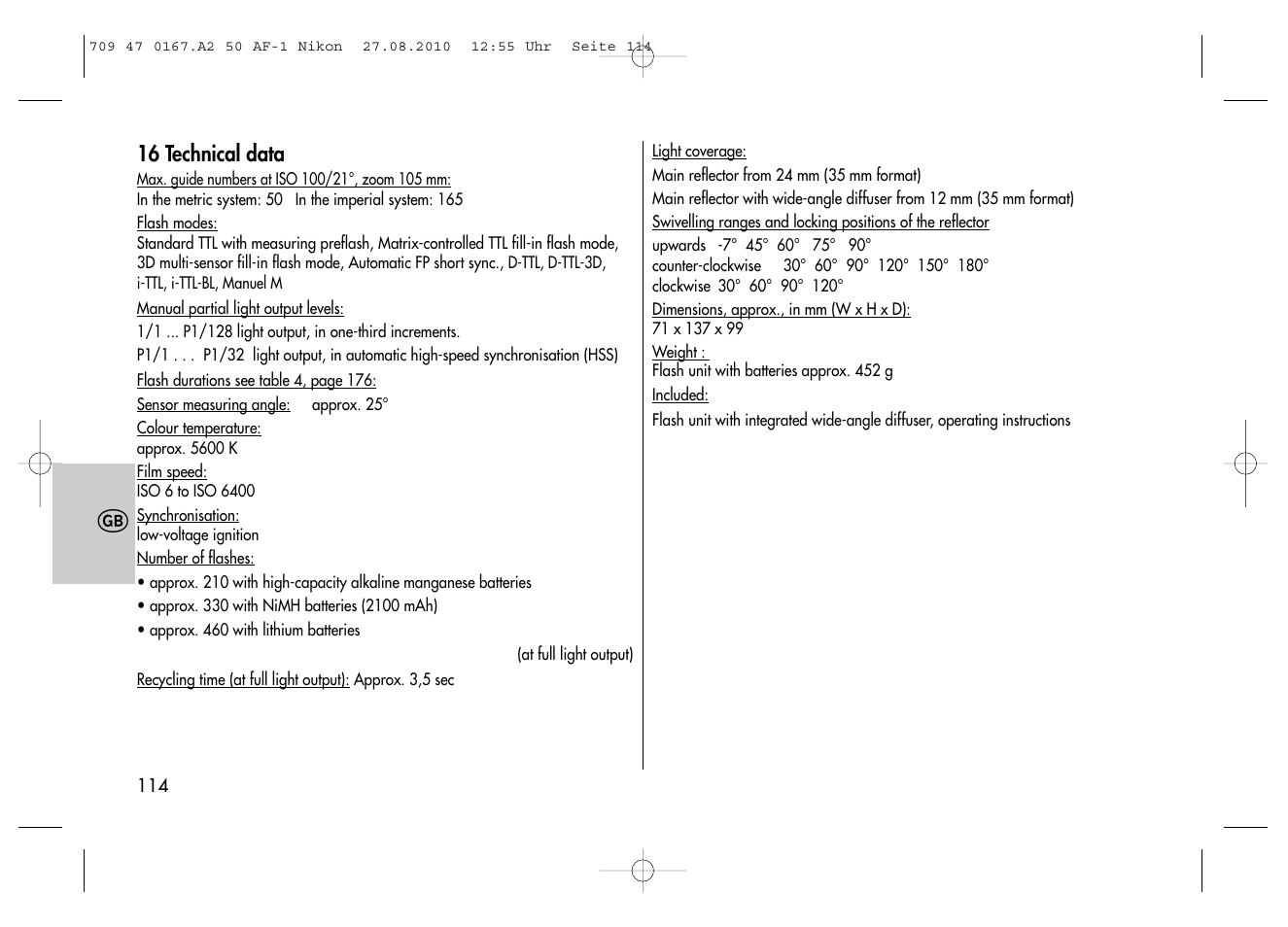 Metz MECABLITZ 50 AF-1 digital Nikon User Manual | Page 114 / 182