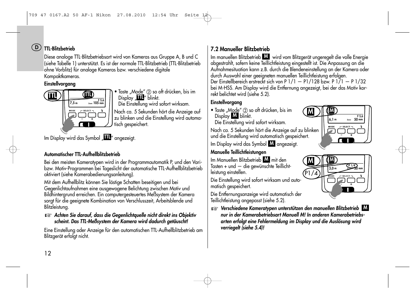 Metz MECABLITZ 50 AF-1 digital Nikon User Manual | Page 12 / 182