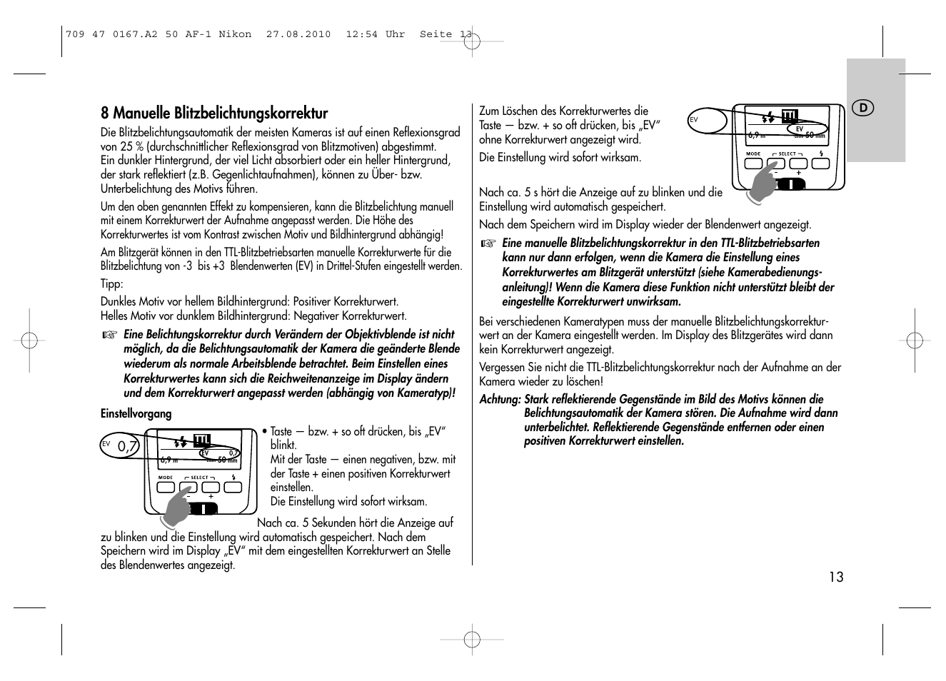 Metz MECABLITZ 50 AF-1 digital Nikon User Manual | Page 13 / 182