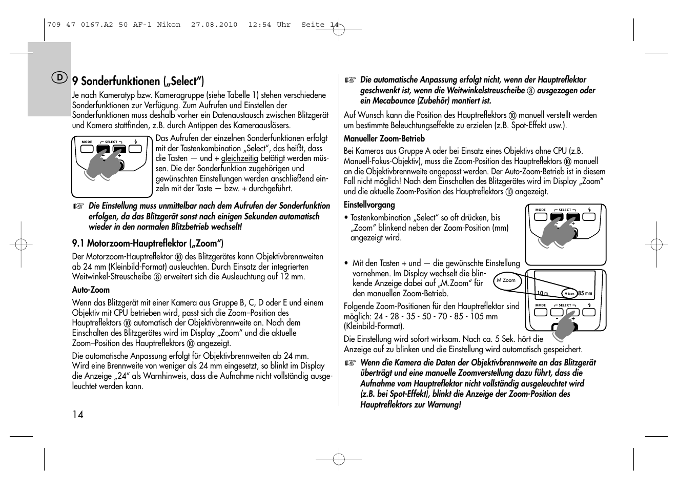 Metz MECABLITZ 50 AF-1 digital Nikon User Manual | Page 14 / 182