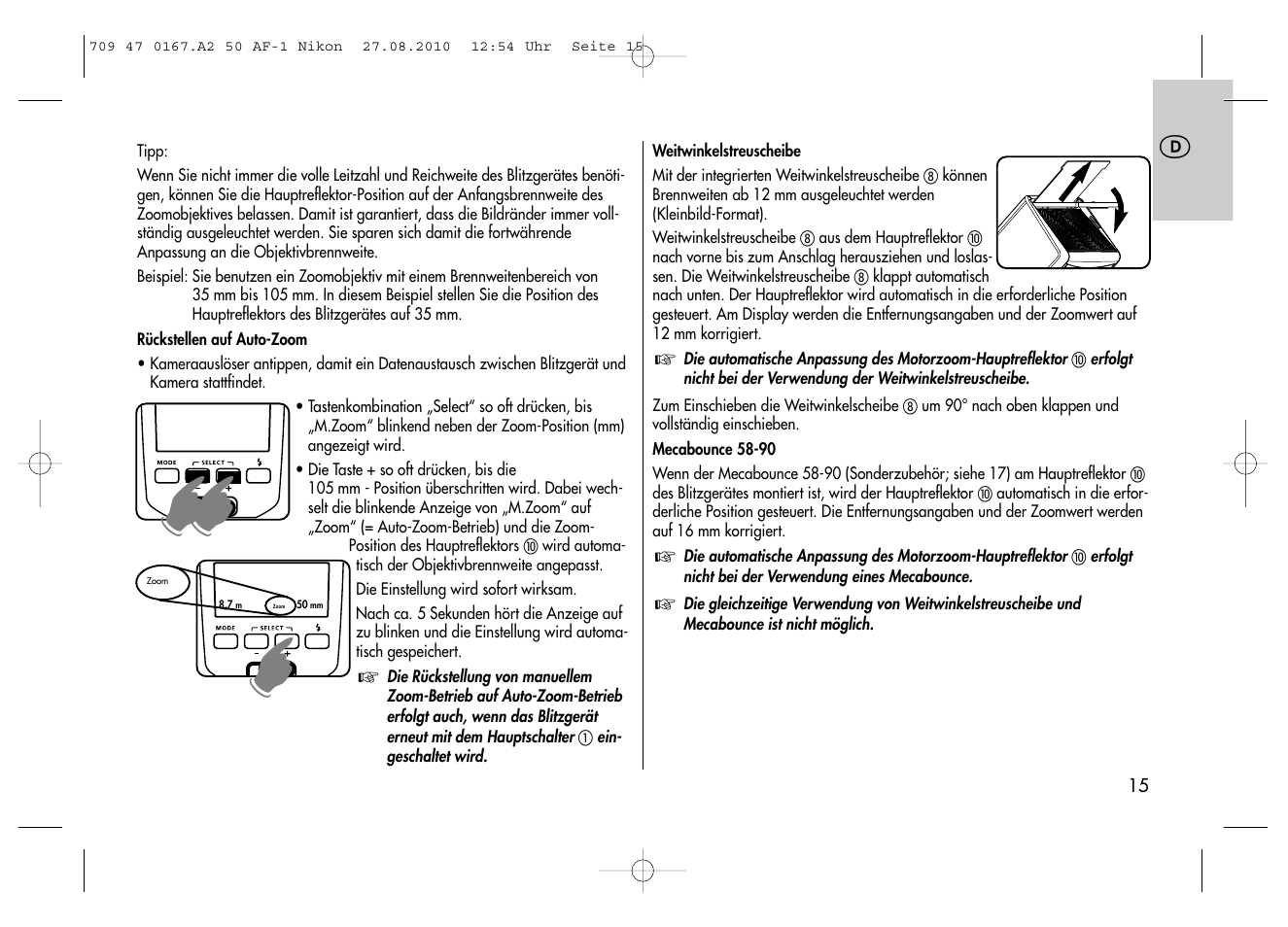 Metz MECABLITZ 50 AF-1 digital Nikon User Manual | Page 15 / 182