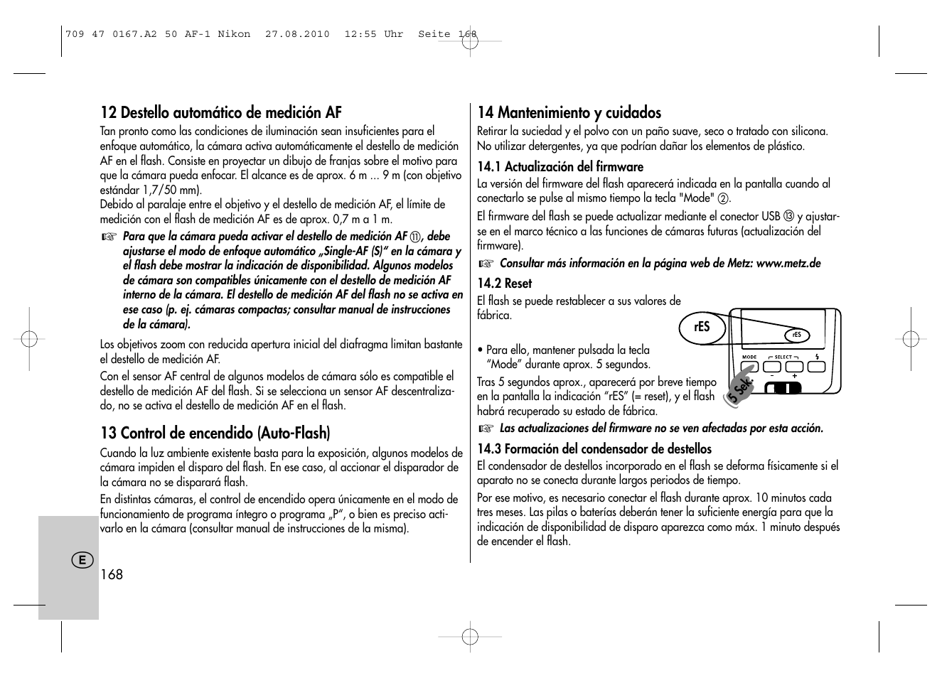 Metz MECABLITZ 50 AF-1 digital Nikon User Manual | Page 168 / 182