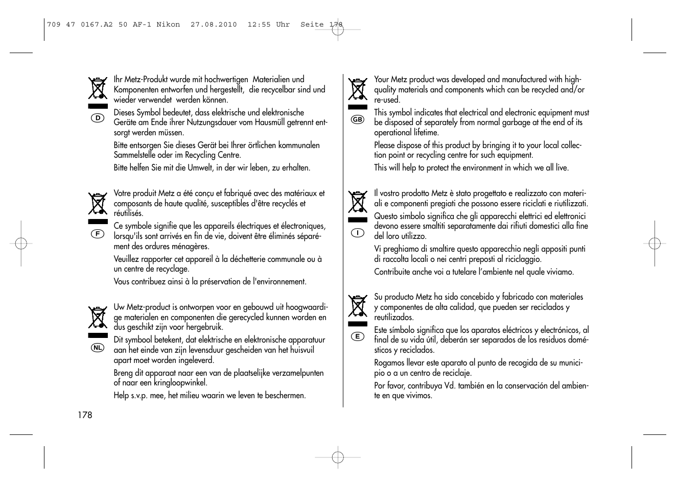 Metz MECABLITZ 50 AF-1 digital Nikon User Manual | Page 178 / 182