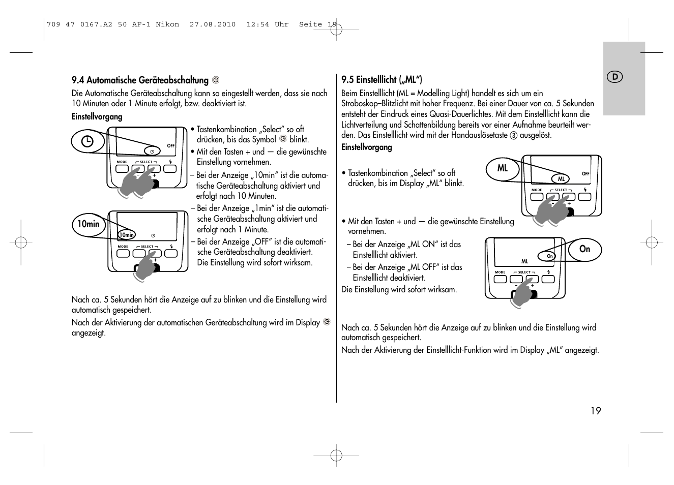 Metz MECABLITZ 50 AF-1 digital Nikon User Manual | Page 19 / 182
