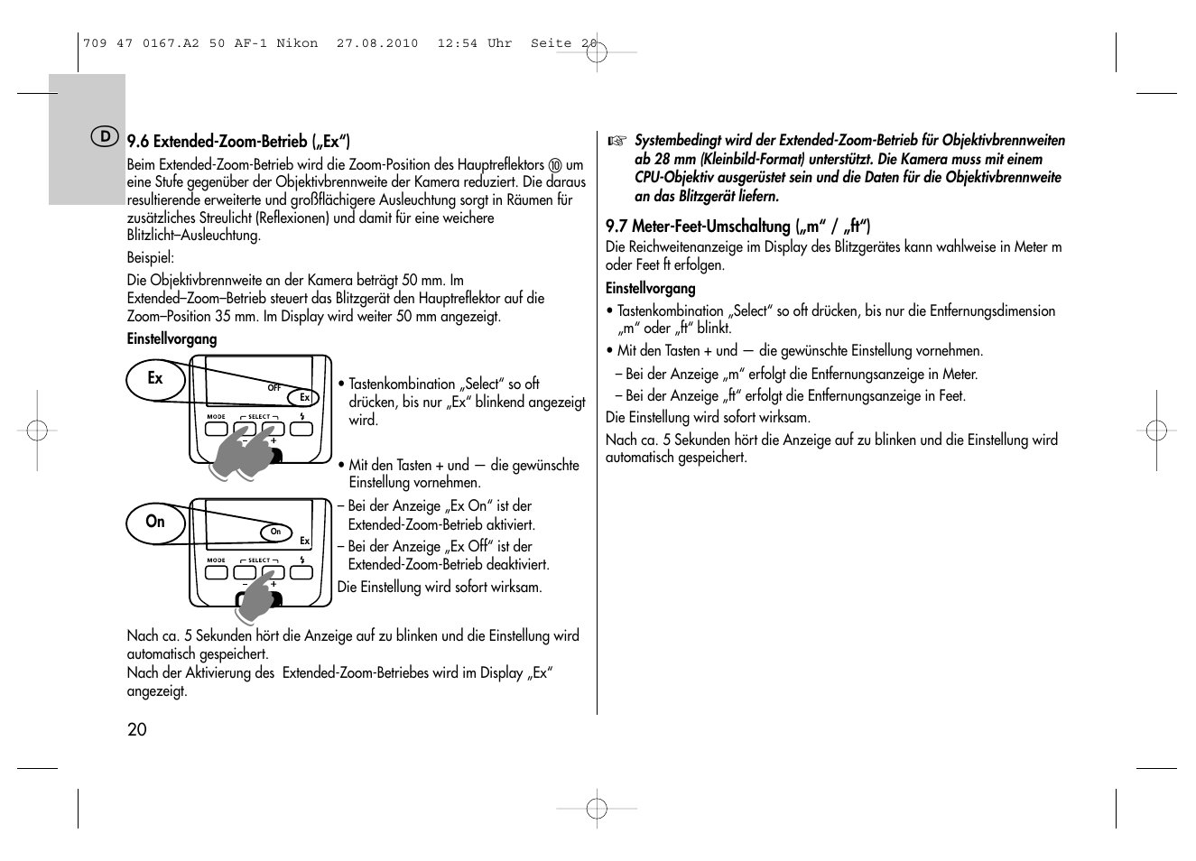 Metz MECABLITZ 50 AF-1 digital Nikon User Manual | Page 20 / 182