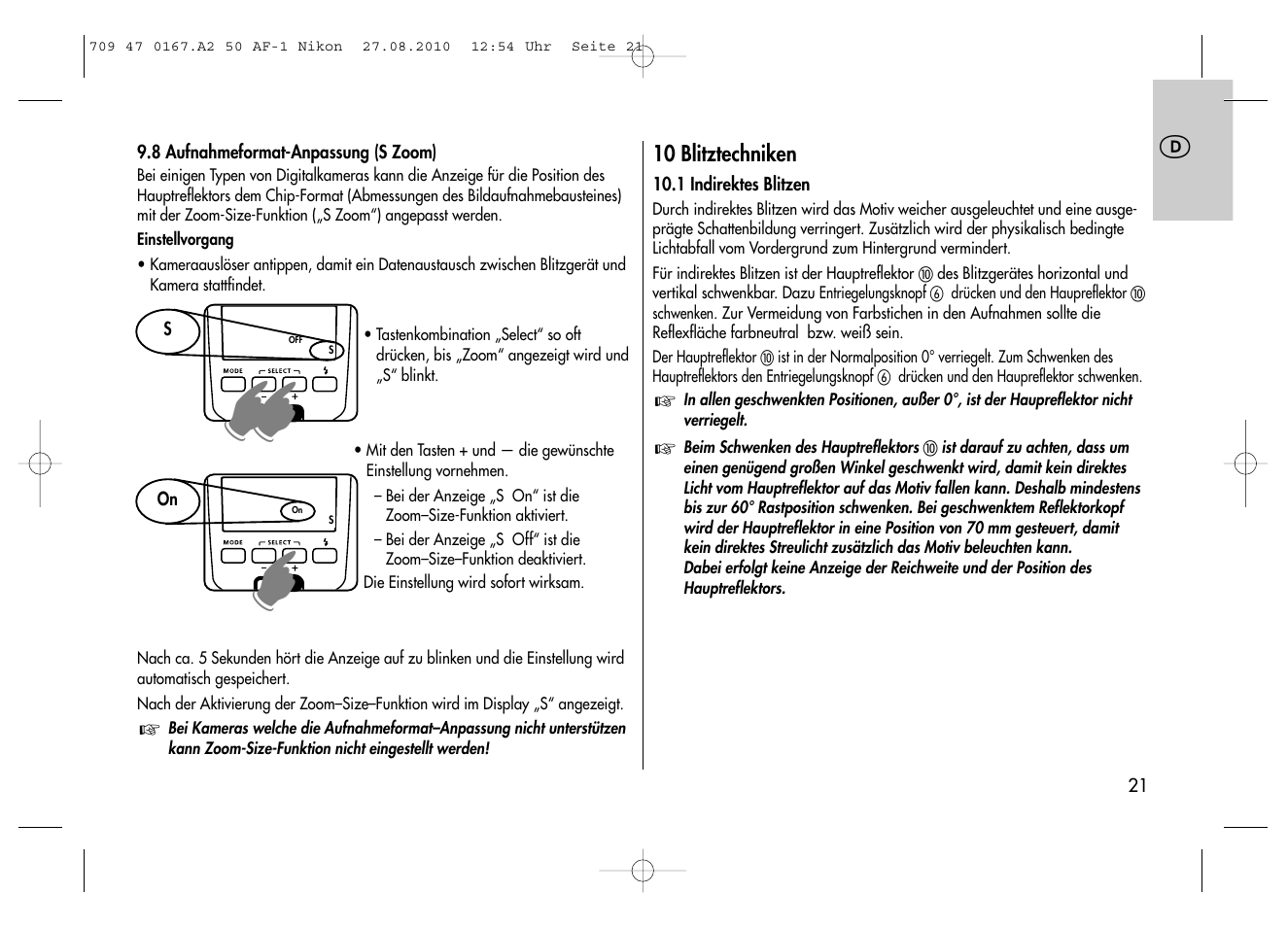 Metz MECABLITZ 50 AF-1 digital Nikon User Manual | Page 21 / 182