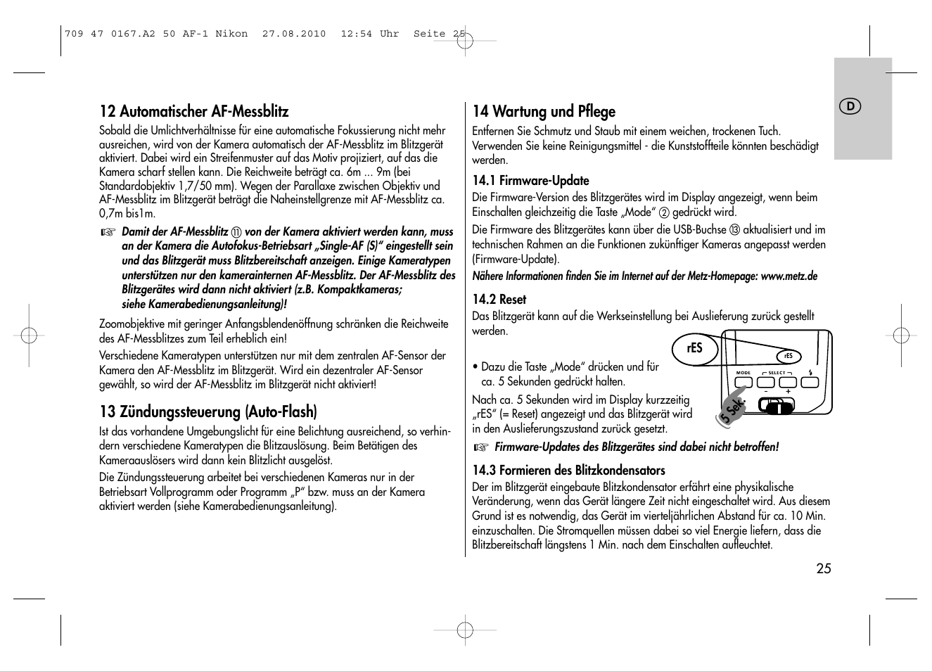 Metz MECABLITZ 50 AF-1 digital Nikon User Manual | Page 25 / 182