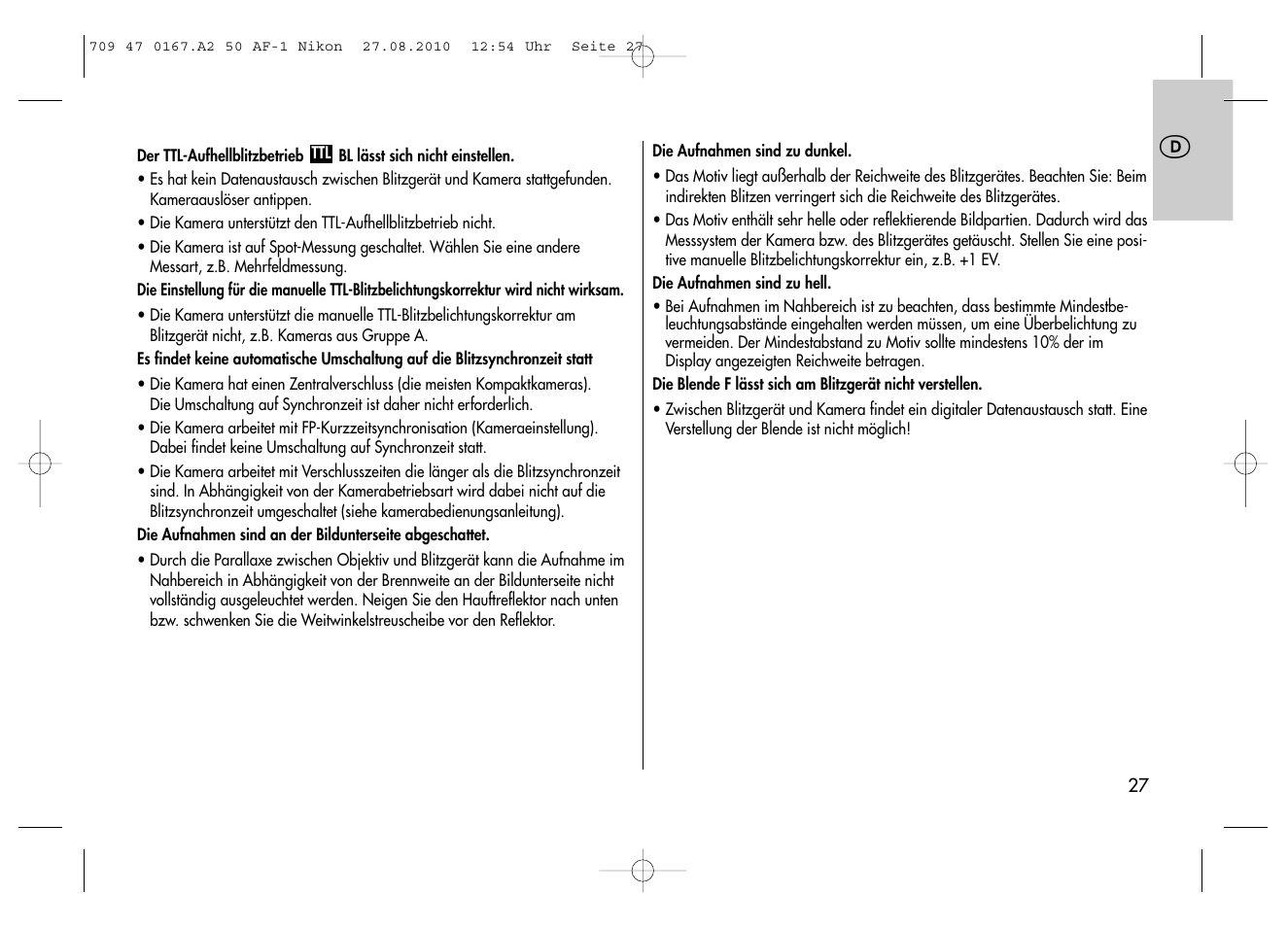 Metz MECABLITZ 50 AF-1 digital Nikon User Manual | Page 27 / 182