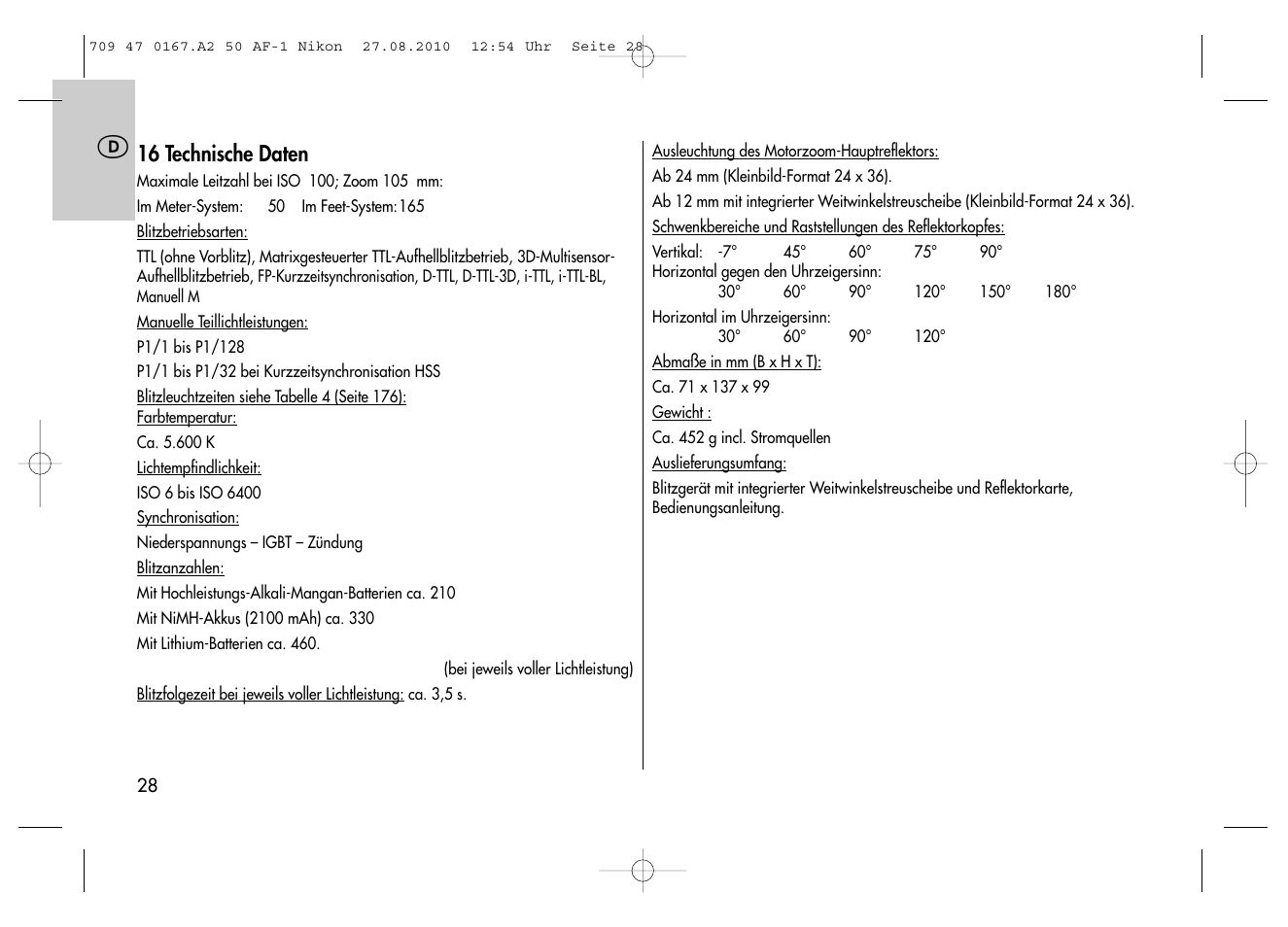 Metz MECABLITZ 50 AF-1 digital Nikon User Manual | Page 28 / 182