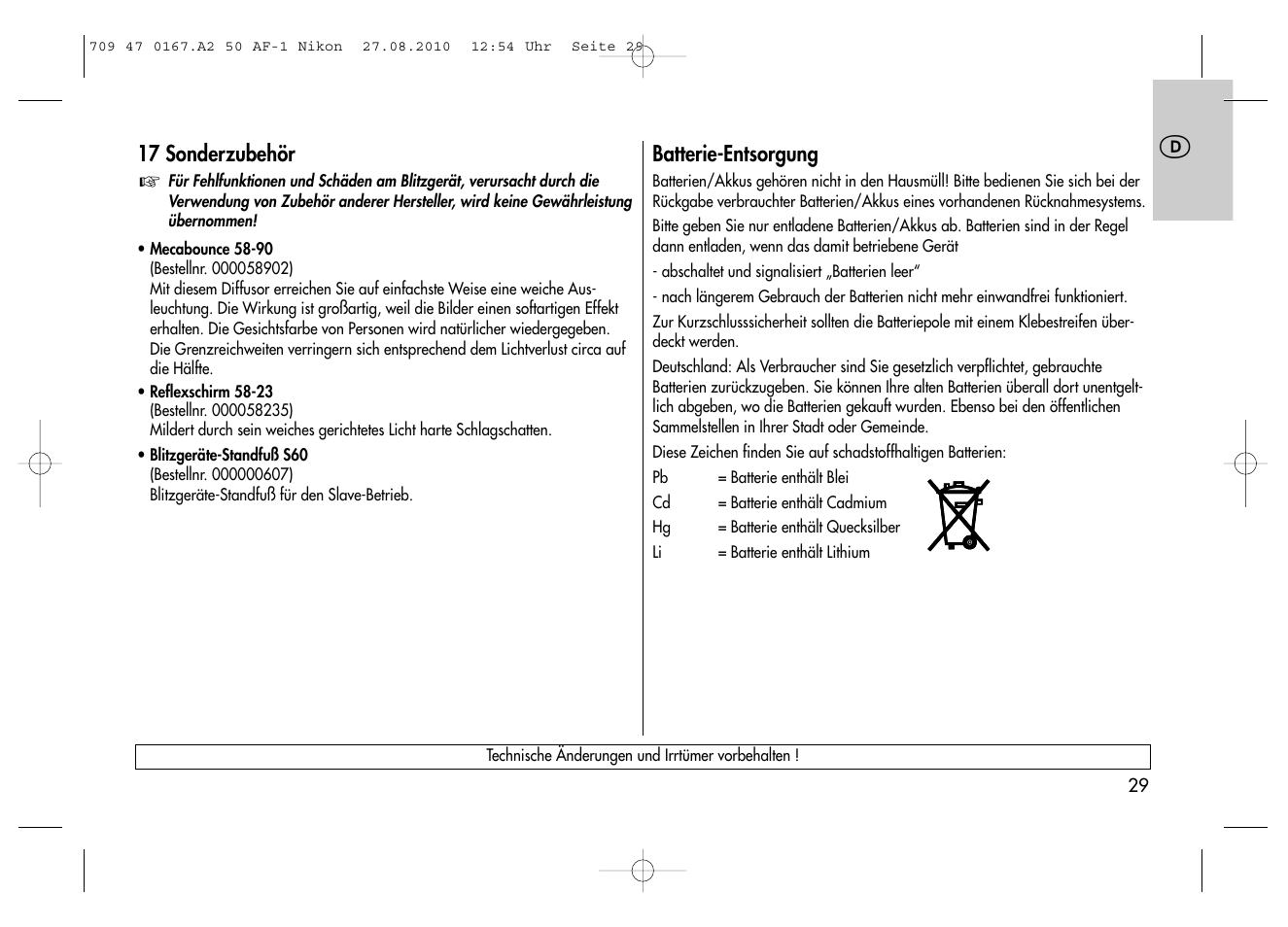 Metz MECABLITZ 50 AF-1 digital Nikon User Manual | Page 29 / 182