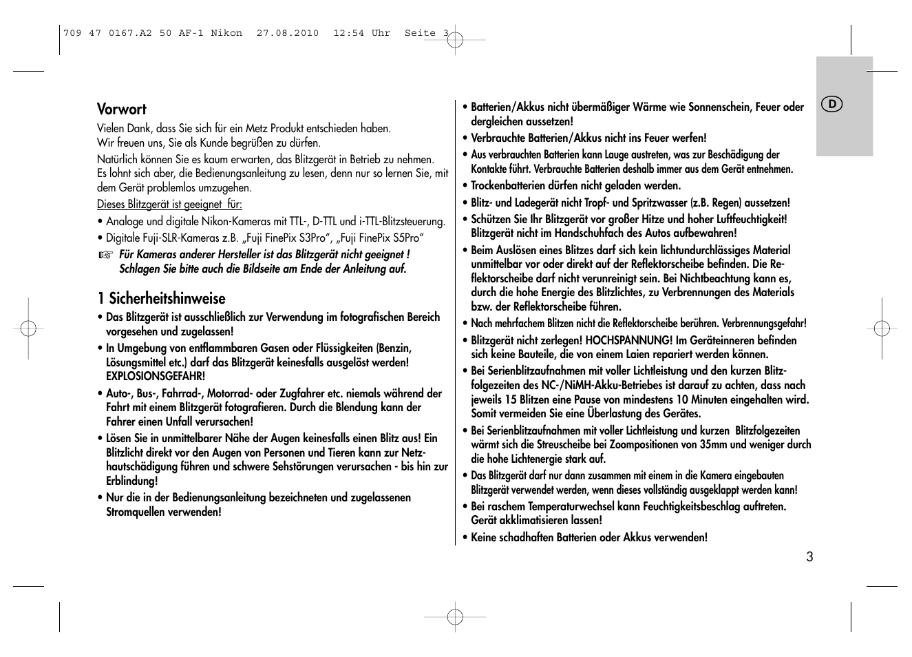 Metz MECABLITZ 50 AF-1 digital Nikon User Manual | Page 3 / 182