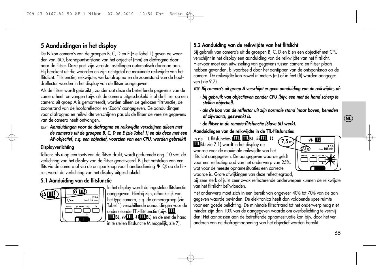 5 aanduidingen in het display | Metz MECABLITZ 50 AF-1 digital Nikon User Manual | Page 65 / 182