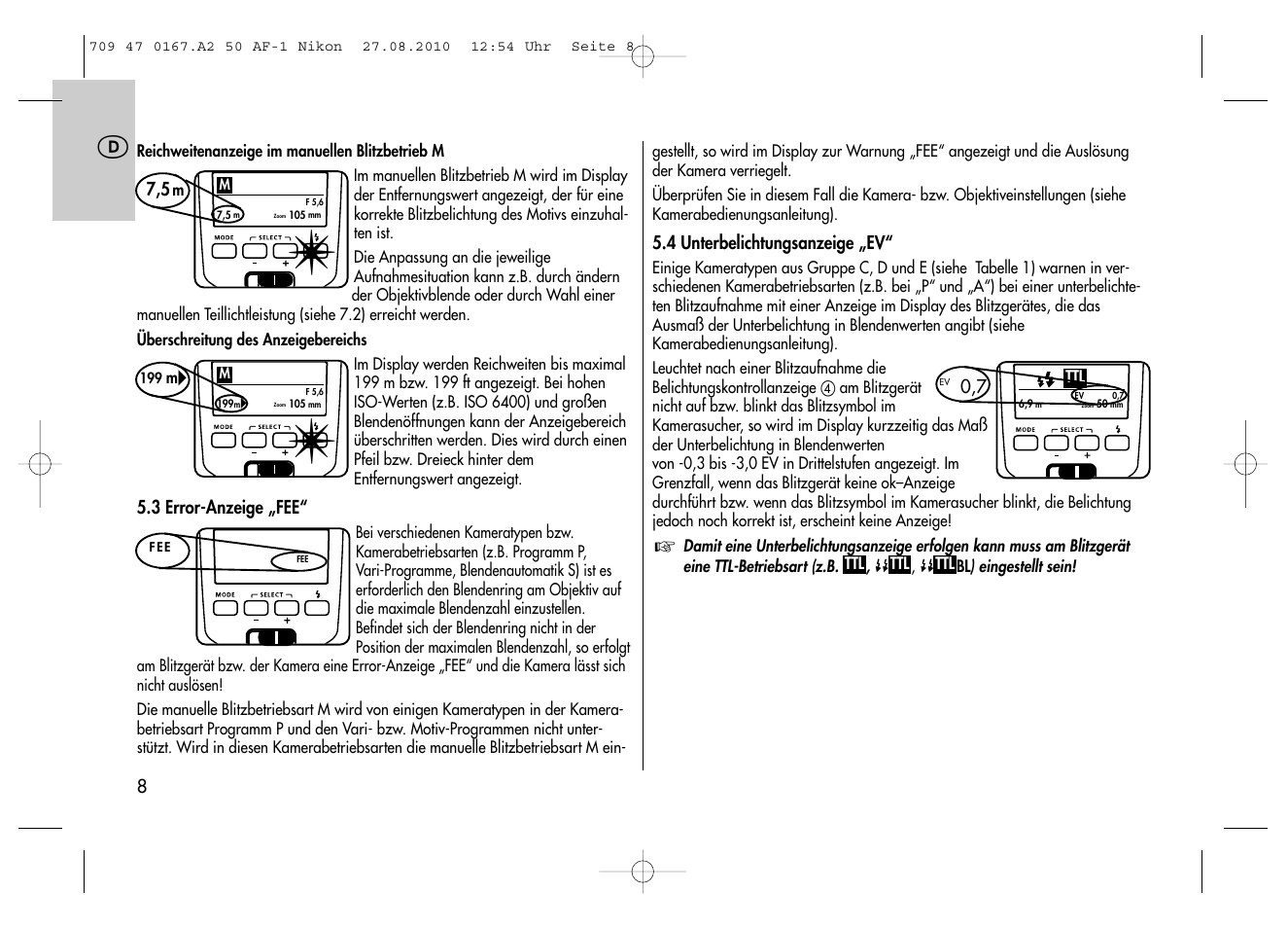 Metz MECABLITZ 50 AF-1 digital Nikon User Manual | Page 8 / 182