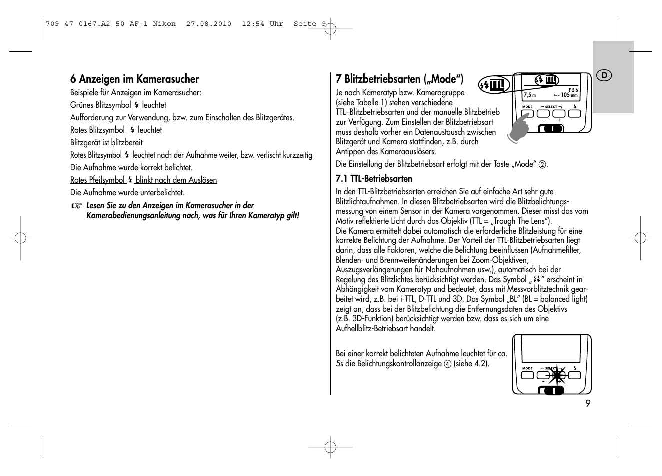 Metz MECABLITZ 50 AF-1 digital Nikon User Manual | Page 9 / 182
