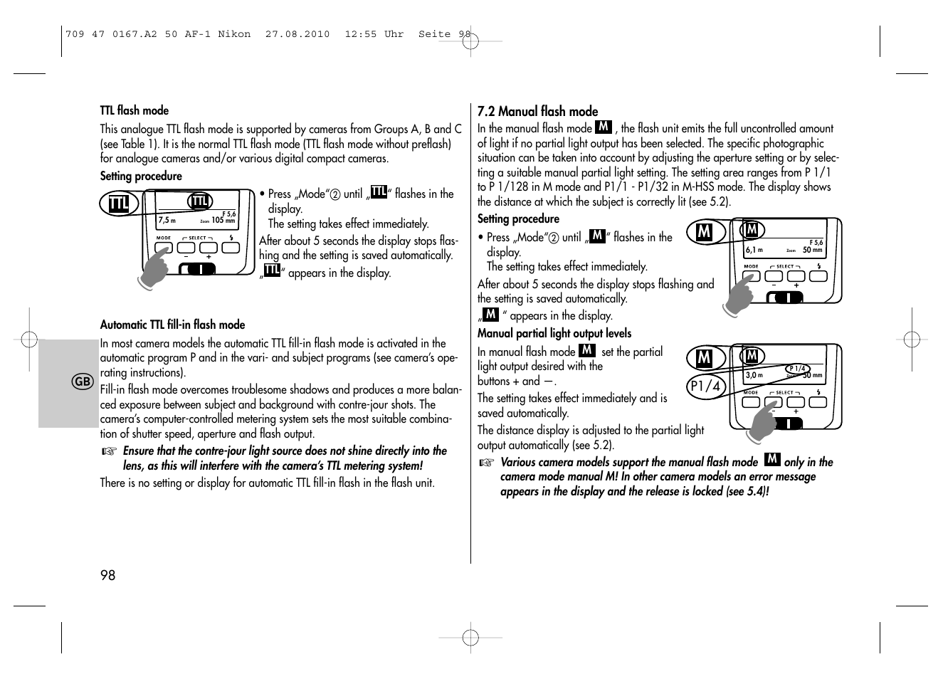 Metz MECABLITZ 50 AF-1 digital Nikon User Manual | Page 98 / 182