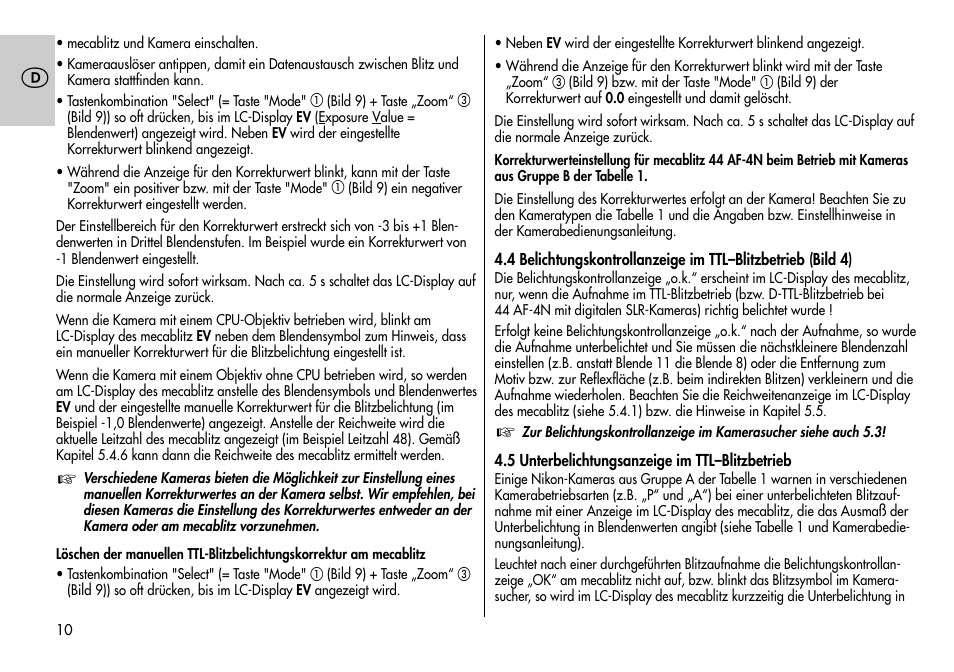 Metz MECABLITZ 44 AF-3/4 Nikon User Manual | Page 10 / 132
