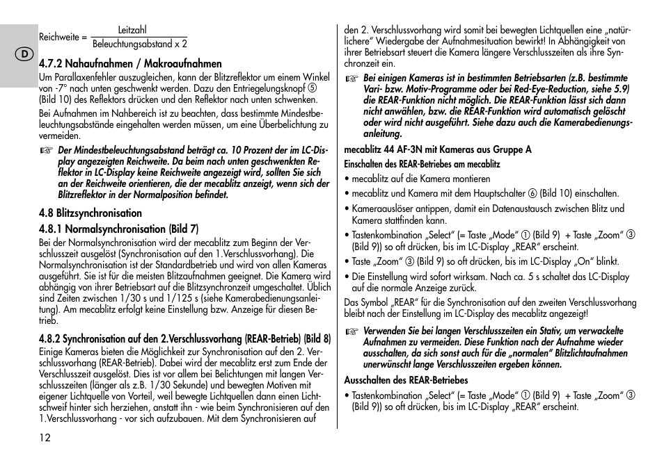 Metz MECABLITZ 44 AF-3/4 Nikon User Manual | Page 12 / 132