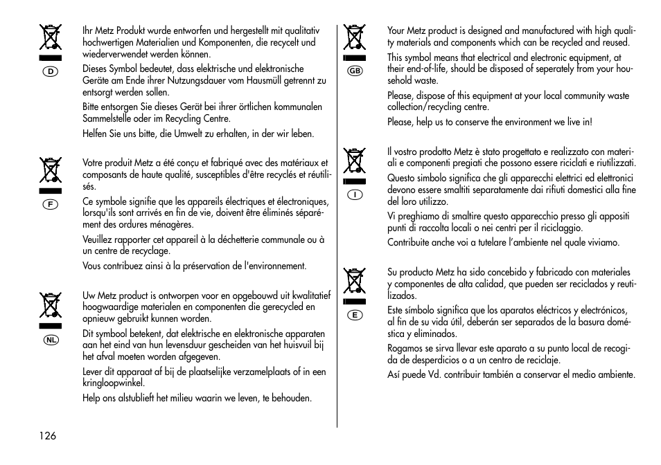 Metz MECABLITZ 44 AF-3/4 Nikon User Manual | Page 126 / 132
