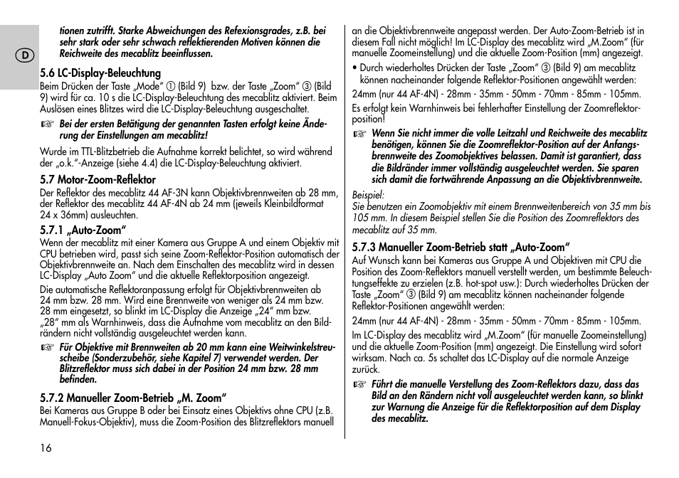 Metz MECABLITZ 44 AF-3/4 Nikon User Manual | Page 16 / 132