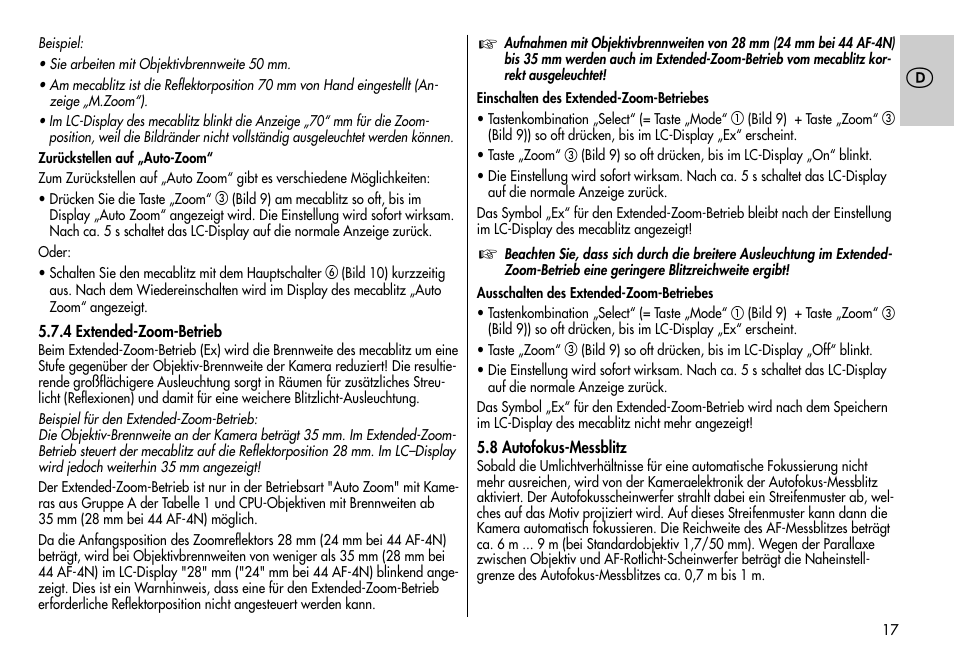 Metz MECABLITZ 44 AF-3/4 Nikon User Manual | Page 17 / 132