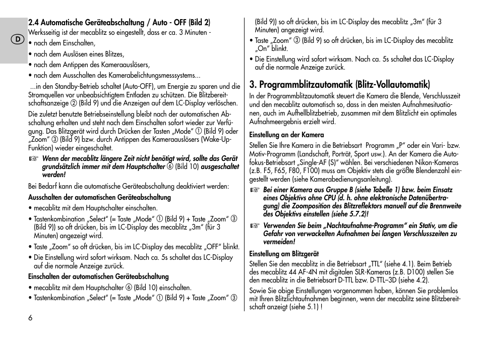 Metz MECABLITZ 44 AF-3/4 Nikon User Manual | Page 6 / 132
