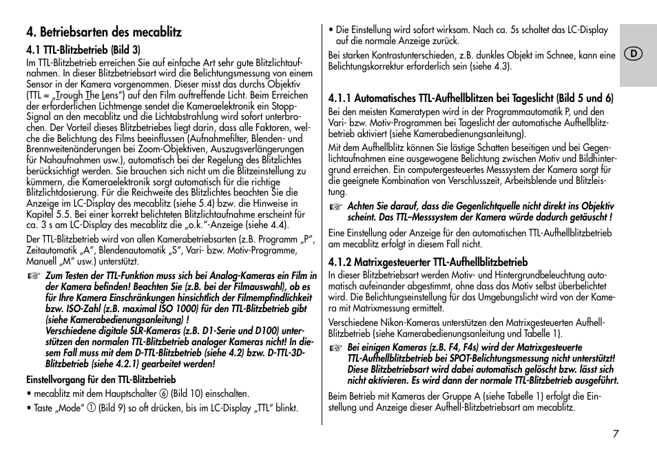 Metz MECABLITZ 44 AF-3/4 Nikon User Manual | Page 7 / 132