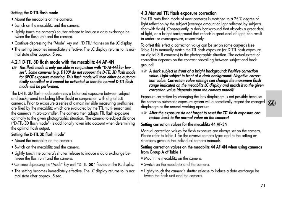 Metz MECABLITZ 44 AF-3/4 Nikon User Manual | Page 71 / 132