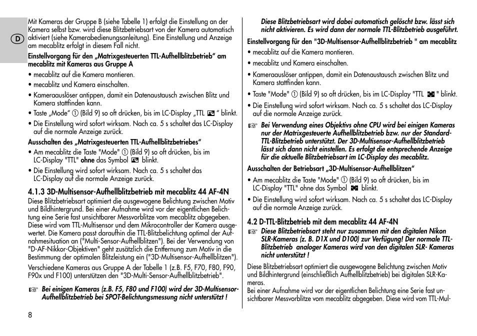 Metz MECABLITZ 44 AF-3/4 Nikon User Manual | Page 8 / 132