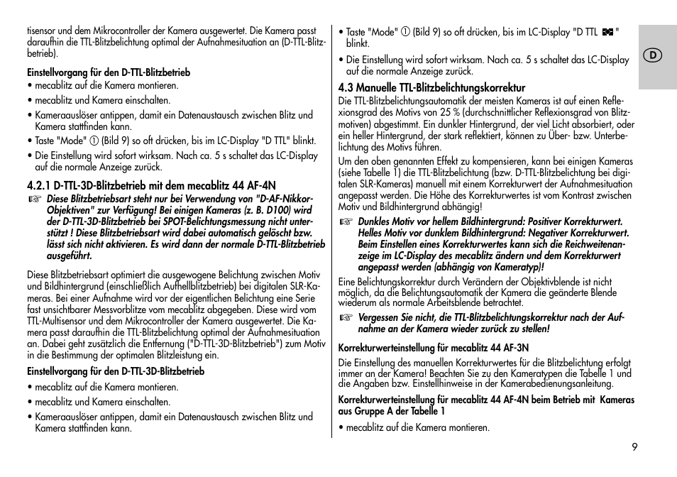 Metz MECABLITZ 44 AF-3/4 Nikon User Manual | Page 9 / 132