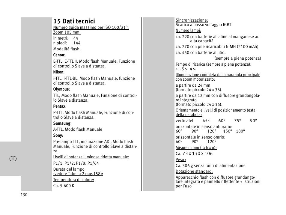 15 dati tecnici | Metz MECABLITZ 44 AF-1 digital User Manual | Page 130 / 166