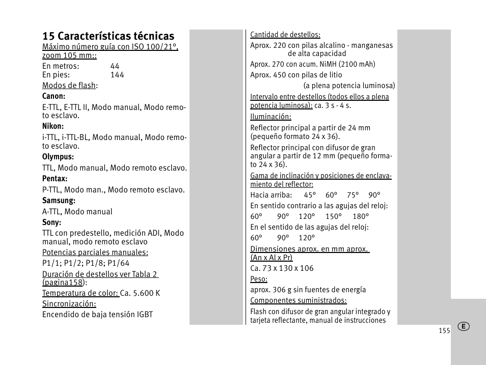 15 características técnicas | Metz MECABLITZ 44 AF-1 digital User Manual | Page 155 / 166